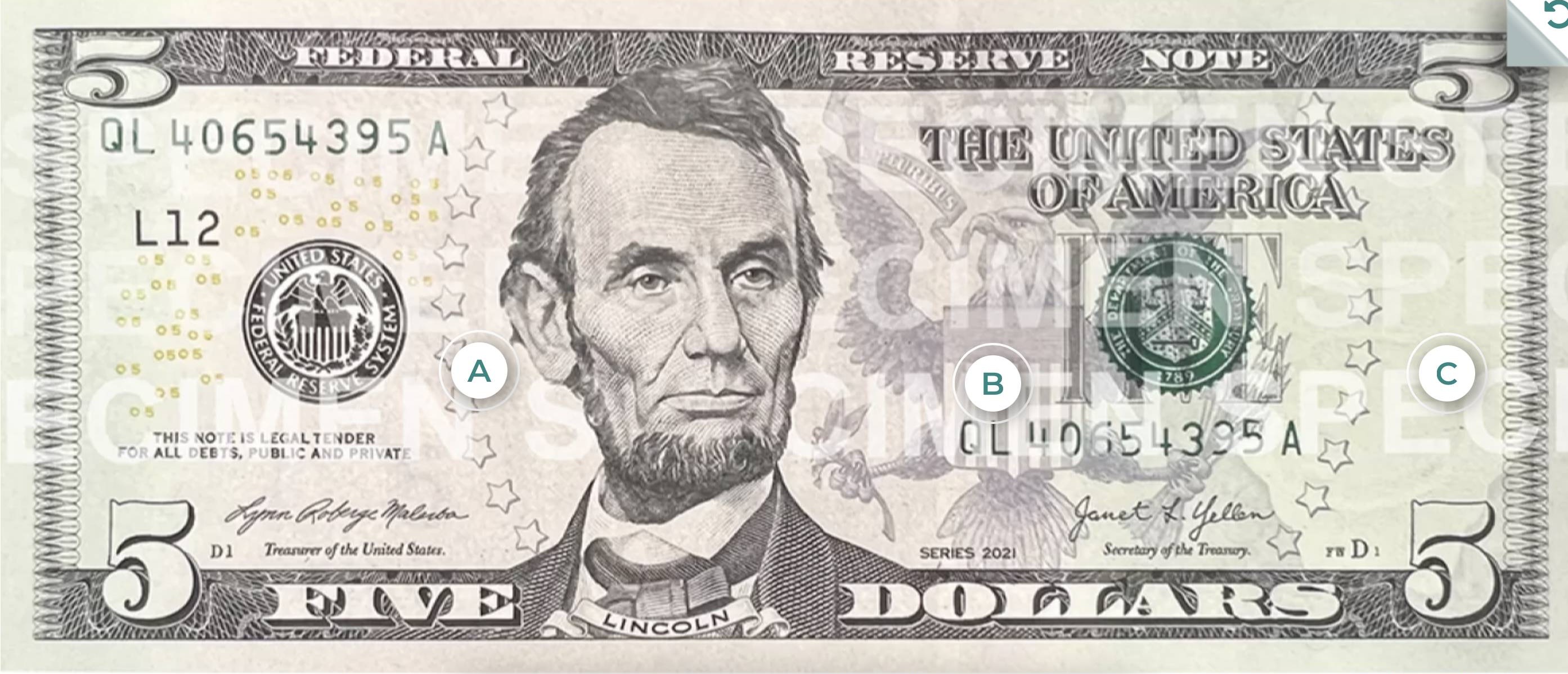 Пять долларов 2008 г. выпуска и далее Пять долларов 2008 г. выпуска и далее