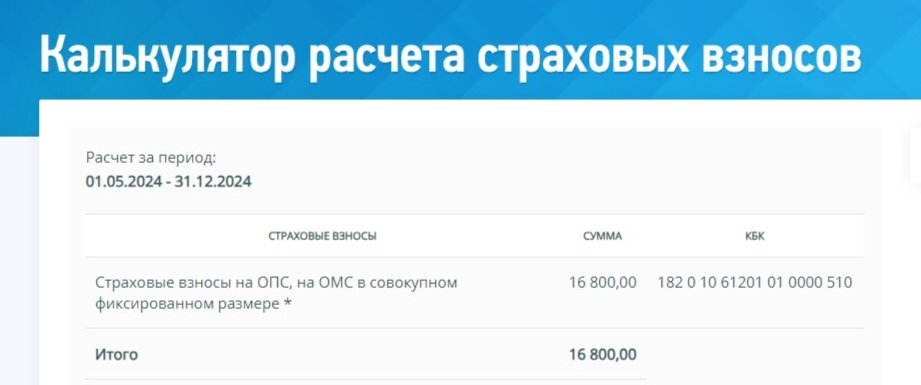 Результат расчета страховых взносов при работе ИП в новых регионах