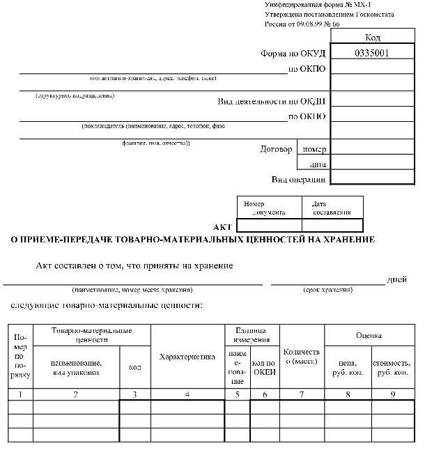 Акт приема передачи инструмента образец простой