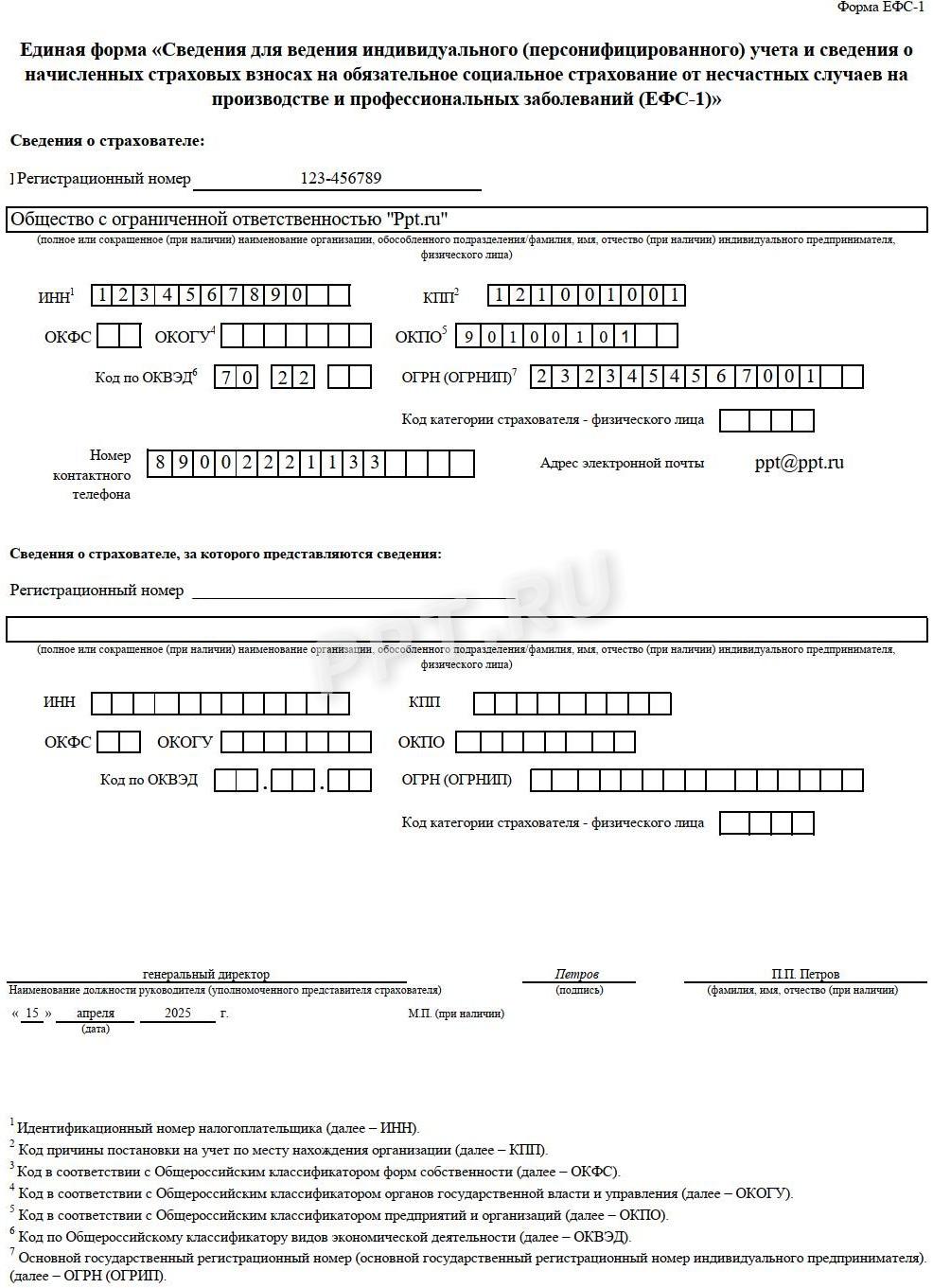 Титульный лист формы ЕФС-1 Титульный лист формы ЕФС-1