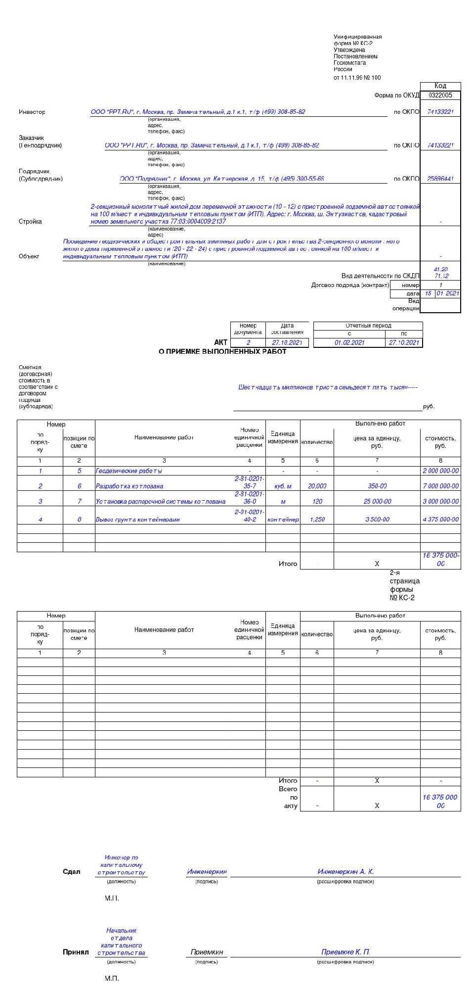 Форма кс2 образец заполнения