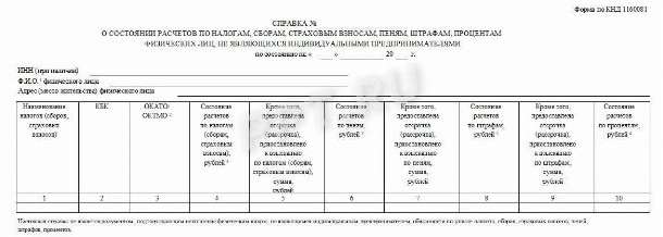 Справка о состоянии расчетов по налогам и сборам образец