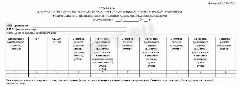 Справка о состоянии расчетов по налогам и сборам образец