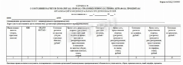 Справка о состоянии расчетов по налогам и сборам образец