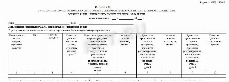 Справка о состоянии расчетов по налогам и сборам образец