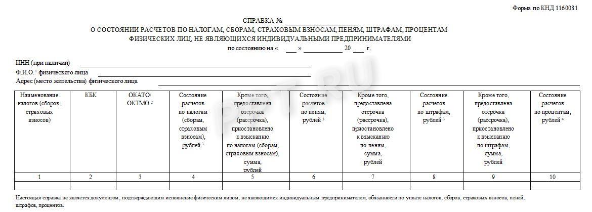 Справка о состоянии расчетов по налогам и сборам образец