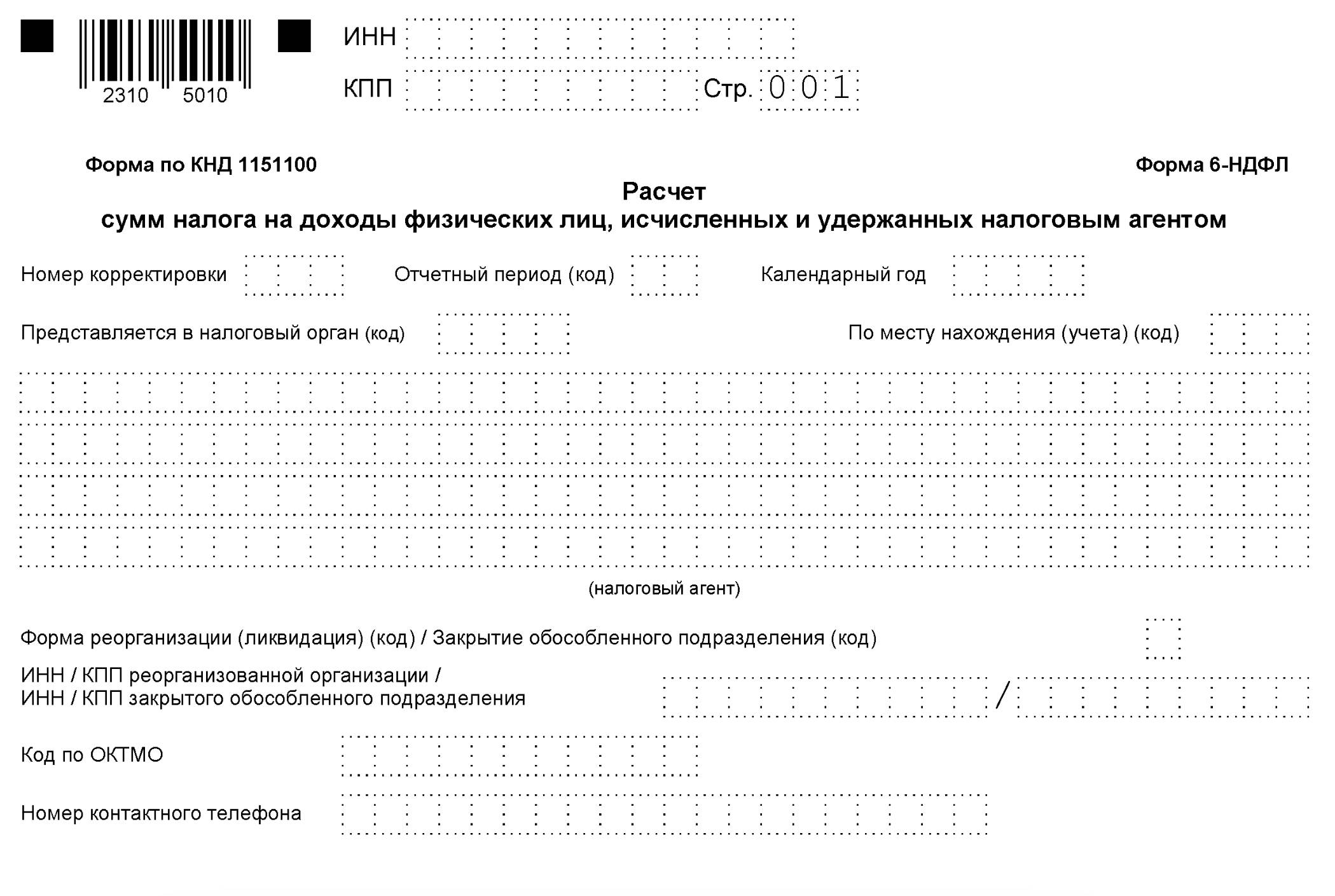 Бланк 6-НДФЛ