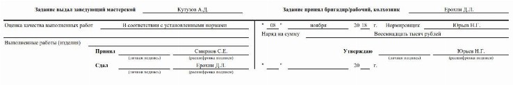 Наряд на сдельную работу образец заполнения