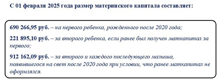 Размер маткапитала в 2025 году