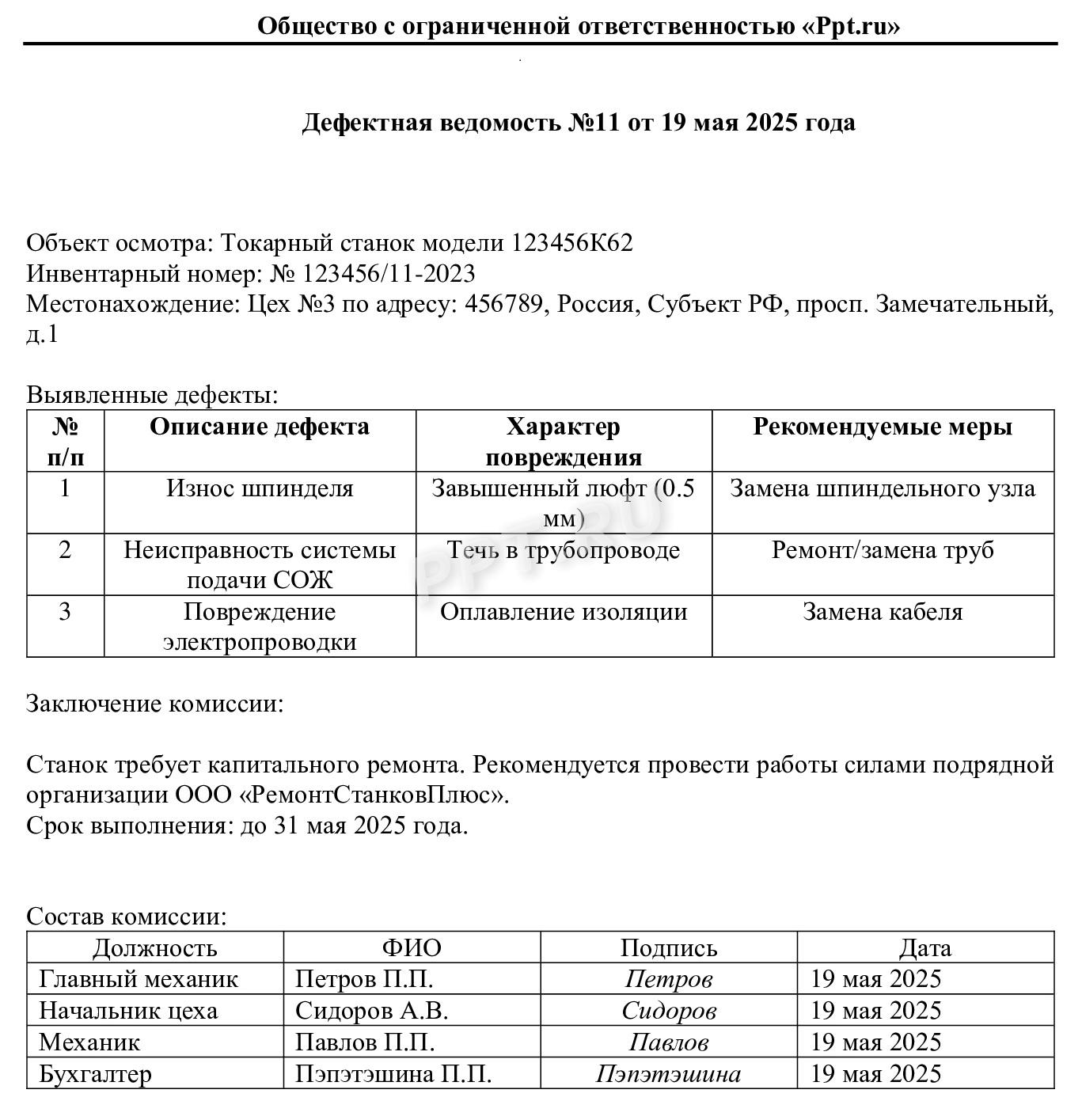 Дефектная ведомость