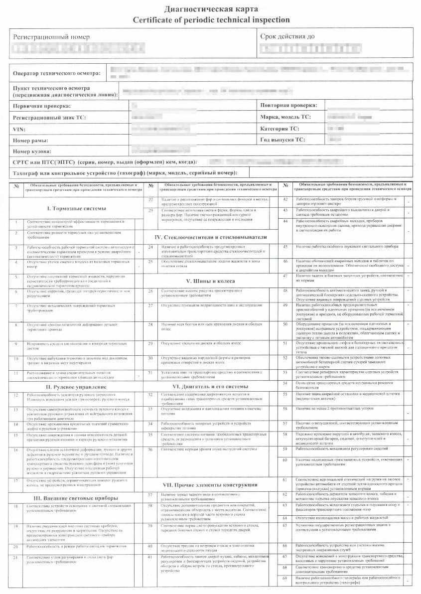 Диагностическая карта (стр. 1) Диагностическая карта (стр. 1)