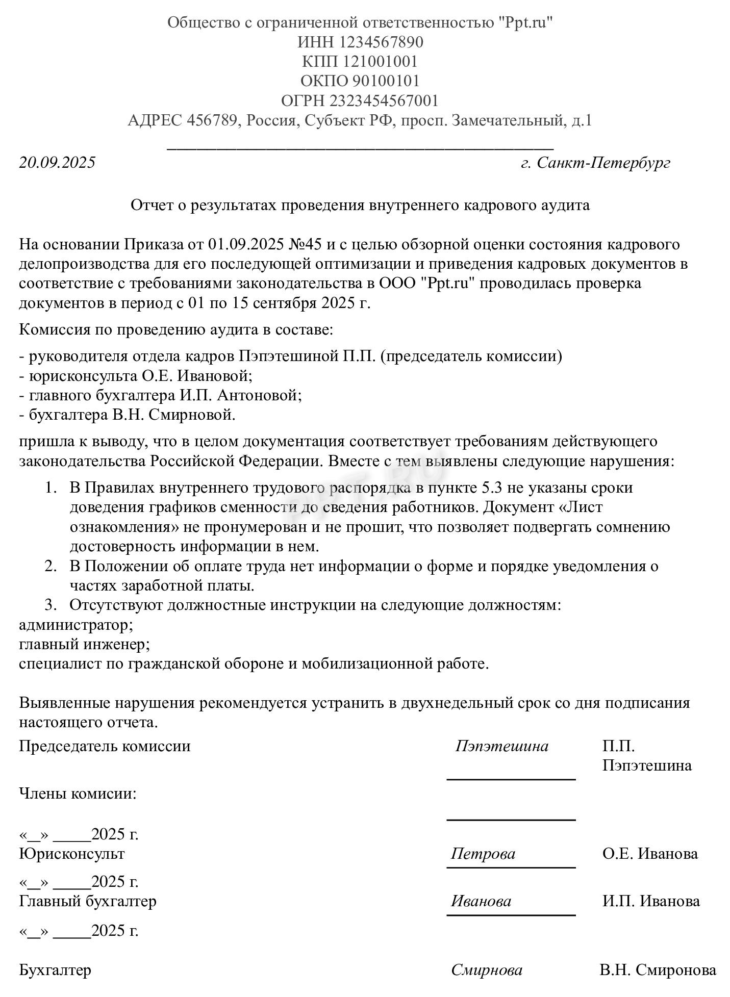Отчет о проведенном кадровом аудите Отчет о проведенном кадровом аудите