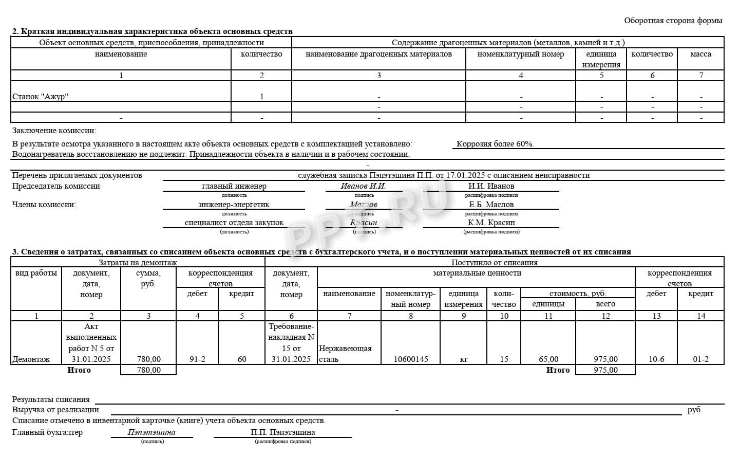 Акт о списании основных средств по форме ОС-4, стр. 2