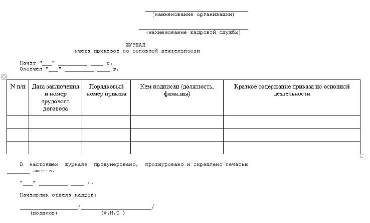 Образец журнала учета личных дел