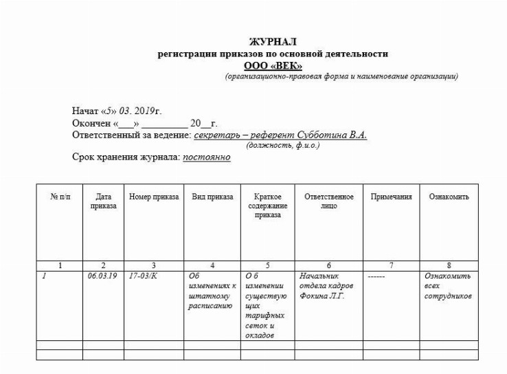 Журнал регистрации по основной деятельности образец