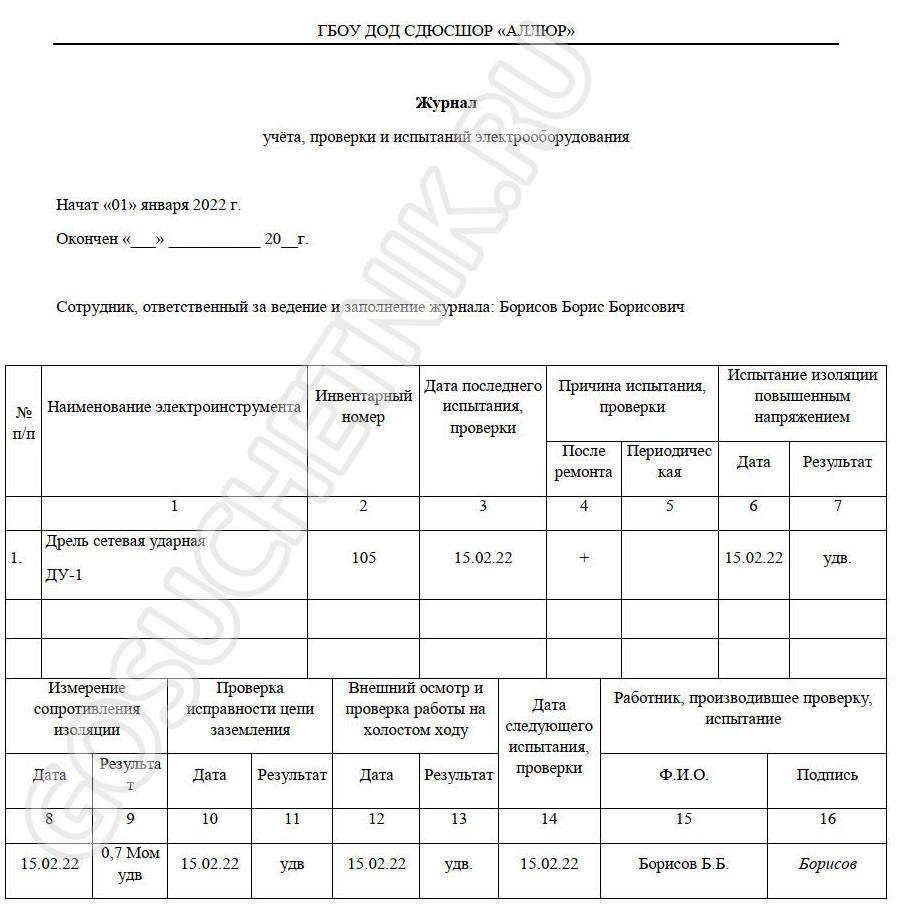 Журнал учета электрооборудования 2024 — скачать бесплатно образец заполнения