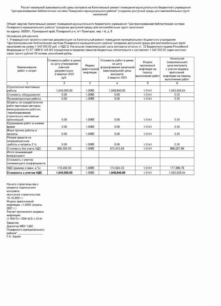 Обоснование нмцк проектно сметным методом образец