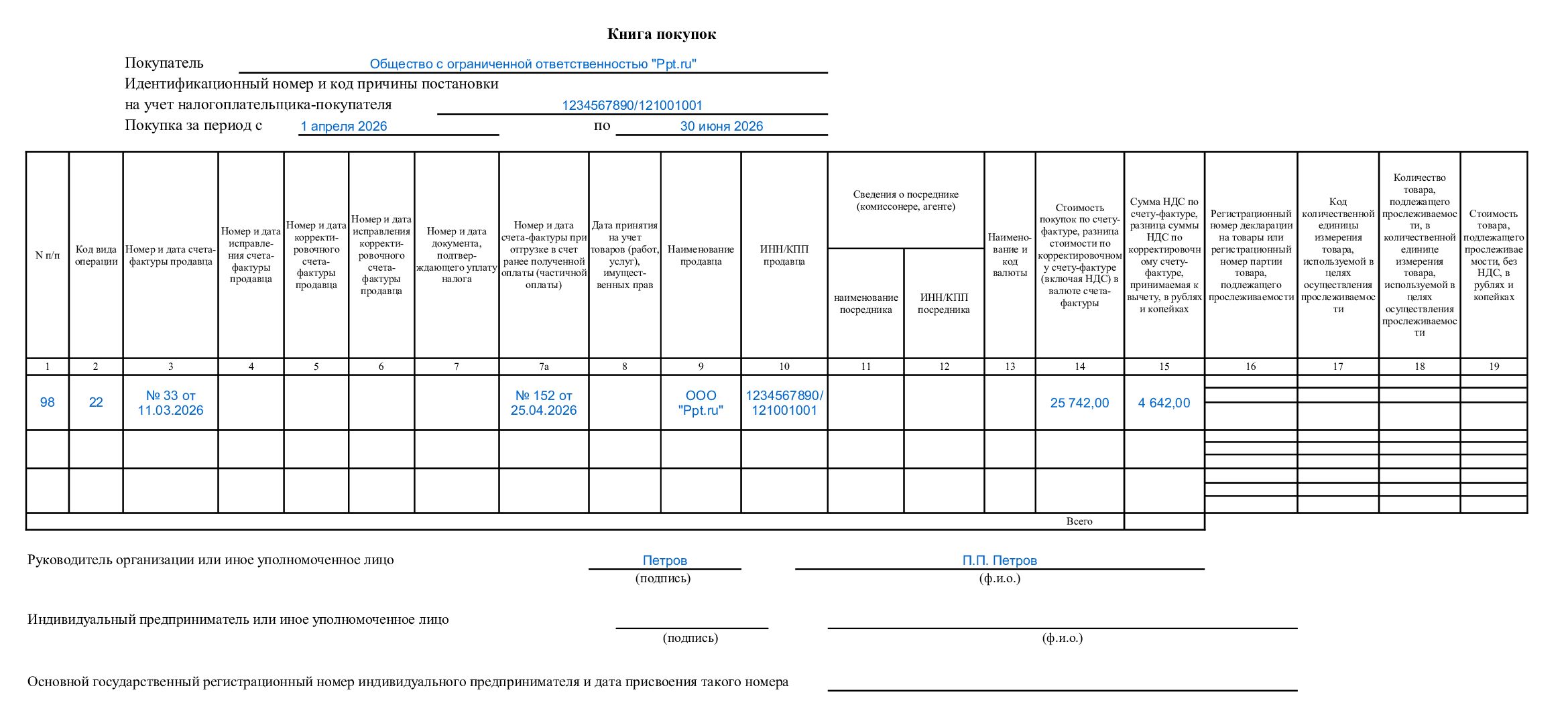 Книга покупок при вычете НДС с аванса