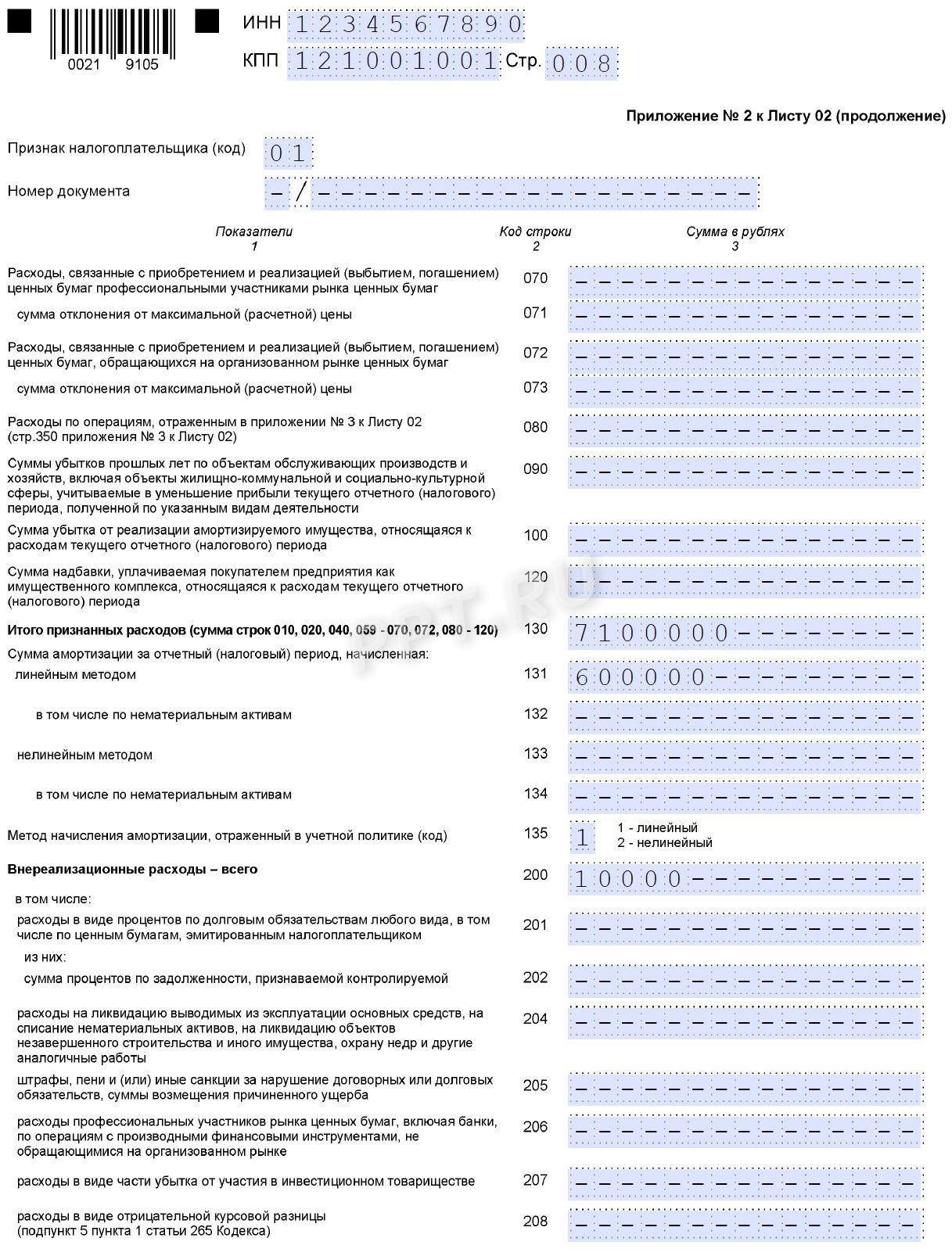 Образец заполнения декларации по налогу на прибыль за 1-й квартал 2026 года (стр. 8)