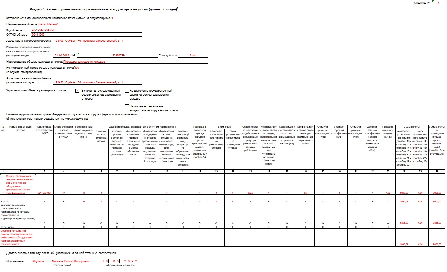 Декларация о плате за негативное воздействие на окружающую среду в 2022 ...