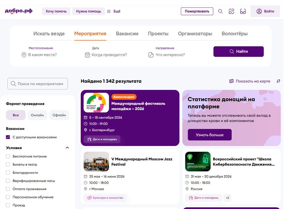 Волонтерские мероприятия на портале ДОБРО.РФ