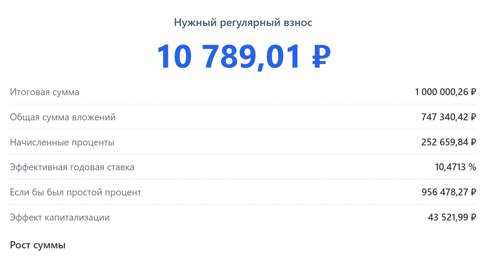 Результат расчета накоплений до цели