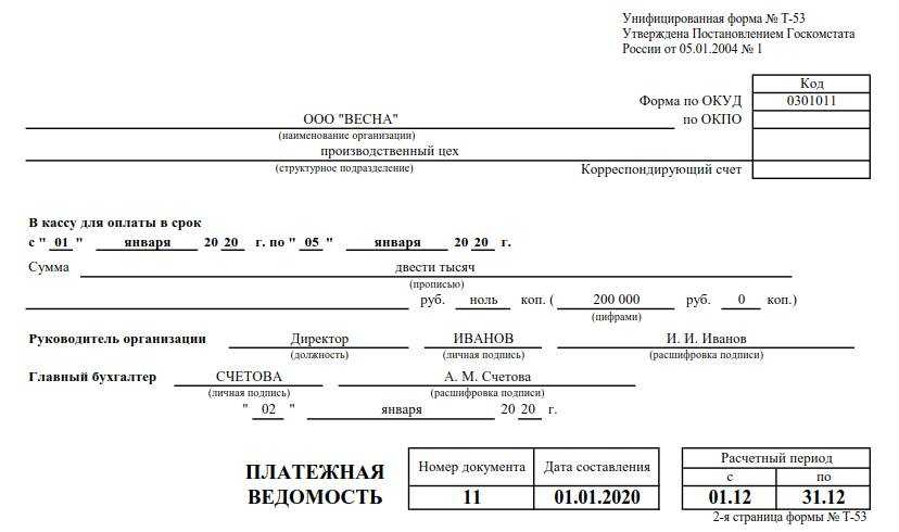 Платежно расчетная ведомость по заработной плате образец