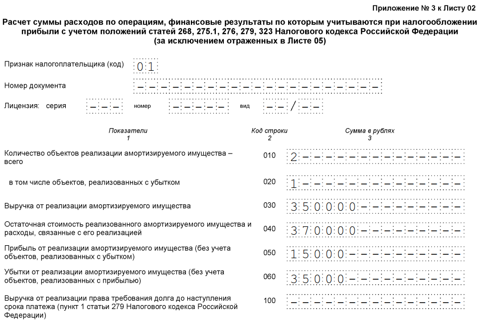 Образец заполнения приложения 4 к листу 02 декларации по налогу на прибыль в 1 квартале