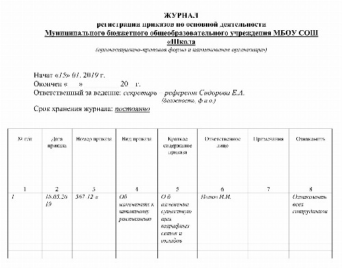 Образец журнала регистрации приказов по основной деятельности 2024 ...