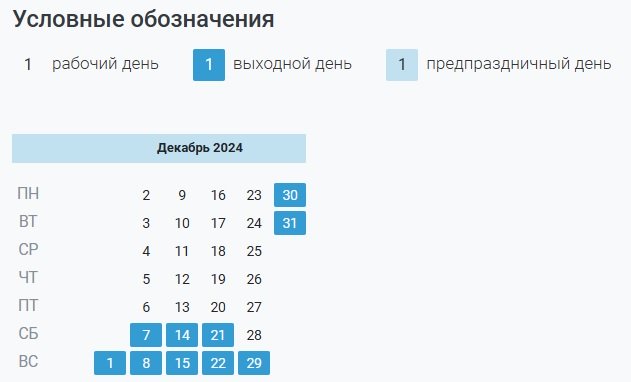 Выходной или короткий день 31 декабря в 2024 году