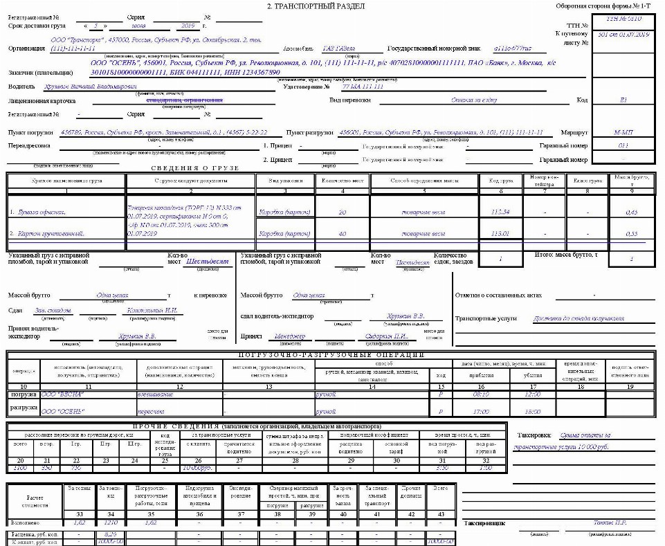 Как заполнить товарно-транспортную накладную