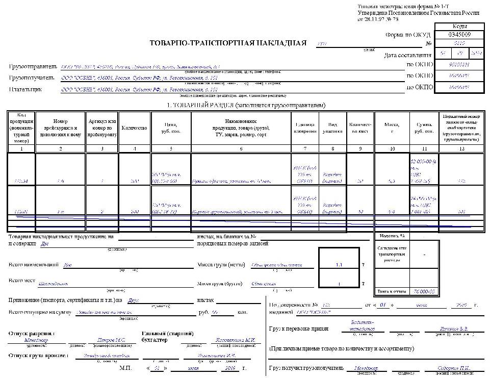 Сопроводительная накладная на товары казахстан образец заполнения