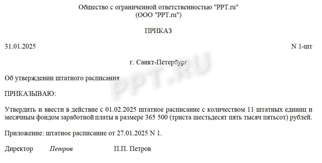 Приказ об утверждении штатки