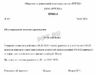 Приказ об утверждении штатки