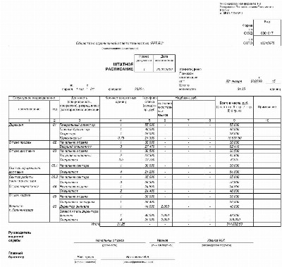 Штатное расписание 2022 образец