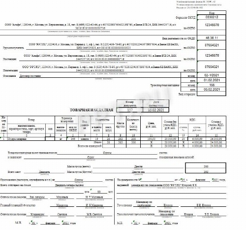 Товарная накладная по форме торг 12 образец