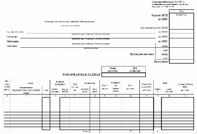 Товарная накладная по форме торг 12 образец