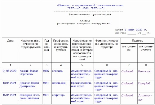 Журнал вводного инструктажа по охране труда 2022 образец