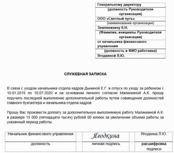 Служебная записка за дополнительный объем работы образец