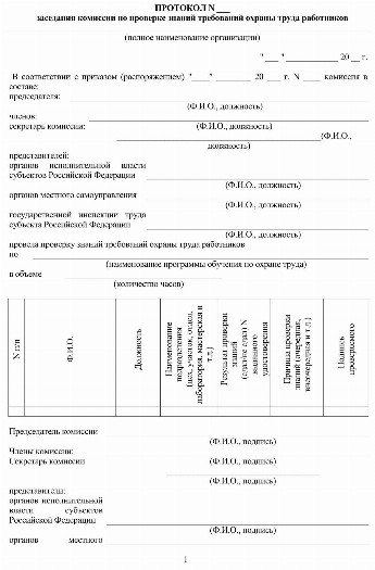 Образец протокола по проверке знаний по охране труда работников 2022 по постановлению 2464