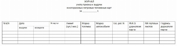 Образец журнал учета топливных карт образец