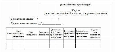 Образец журнала инструктажа водителей по бдд образец