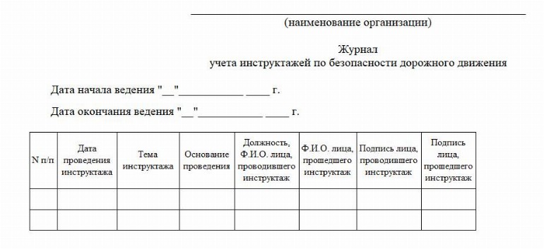 Образец журнала инструктажа водителей по бдд образец