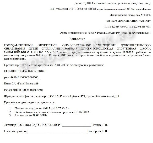 Письмо на возврат денег от поставщика: образец 2024