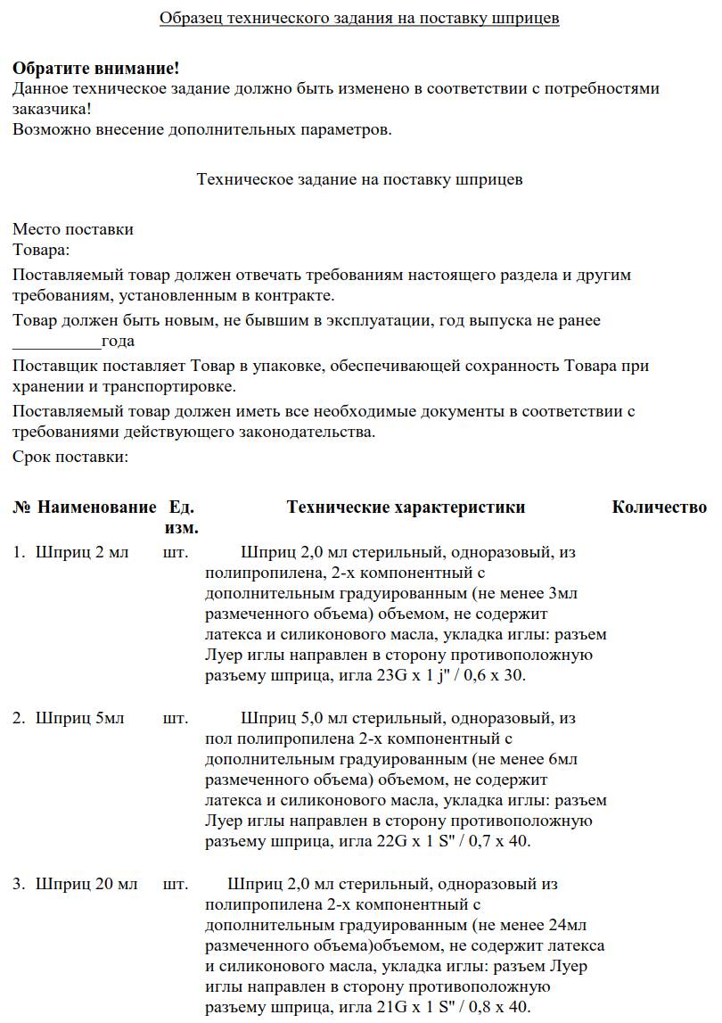 Образец формы технического задания по 44-ФЗ в 2024 году