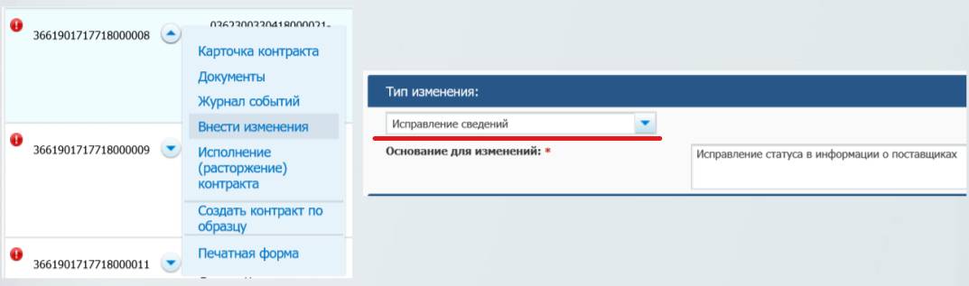 Исправление сведений в реестре контрактов в ЕИС Исправление сведений в реестре контрактов в ЕИС