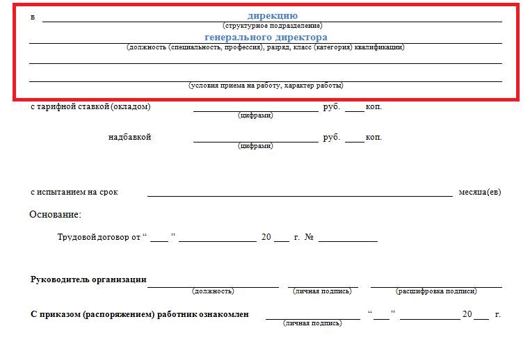 Приказ на должность генерального директора образец