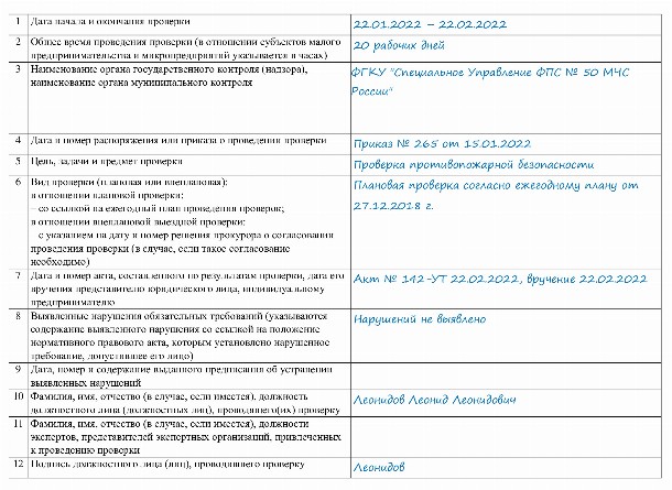 Журнал учета проверок юридического лица образец