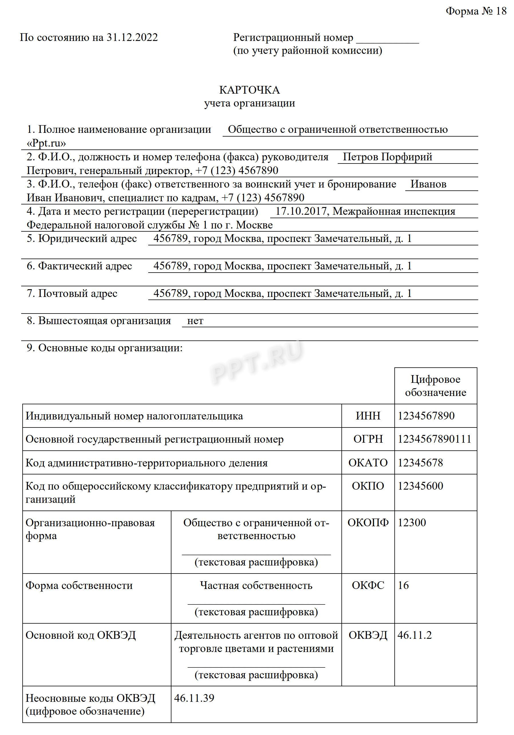 Образец отчета по форме 18 для военкомата, стр. 1