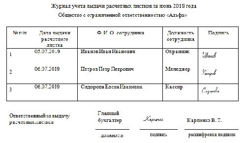 Образец журнал регистрации расчетных листков образец